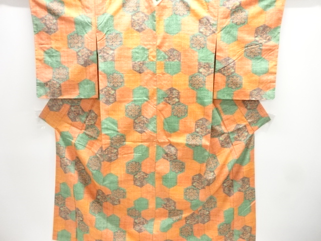 JAPANESE KIMONO / TSUMUGI / UNUSED / WOVEN KIKKO PATTERN